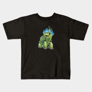 Turtle flower hat Kids T-Shirt